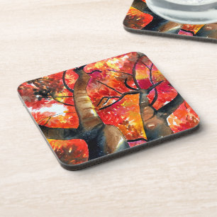 Watercolor Japanese maple tree Coaster