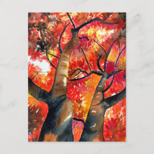 Watercolor Japanese maple tree Postcard
