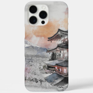 Watercolor Japanese Pagoda & Fuji iPhone 16 Pro Max Case