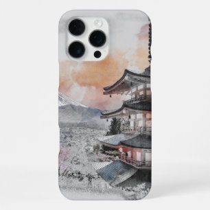 Watercolor Japanese Pagoda & Fuji iPhone 16 Pro Max Case