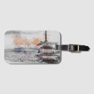 Watercolor Japanese Pagoda & Fuji  Luggage Tag