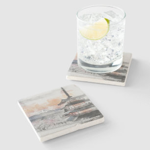 Watercolor Japanese Pagoda & Mt. Fuji  Stone Coaster