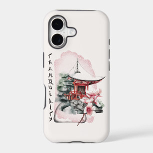 Watercolor Japanese Temple Sakura Blossom