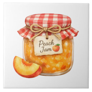 Watercolor Jar with Fresh Peach Jam and Peach  Tile