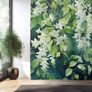 Watercolor Jasmine Blossom Drift Shower Curtain