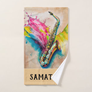 Watercolor Jazzy Saxophone Bath Towel Set