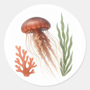 Watercolor Jellyfish Classic Round Sticker