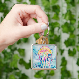 Watercolor jellyfish key ring
