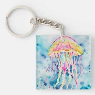 Watercolor jellyfish key ring
