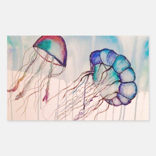 Watercolor Jellyfish Rectangular Sticker (Front)