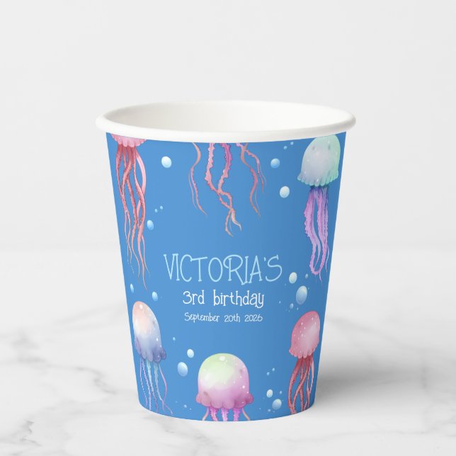 Watercolor Jellyfish Under the Sea Birthday  Paper Cups (Front)