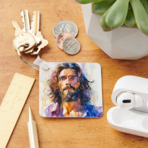 Watercolor Jesus Christ Key Ring