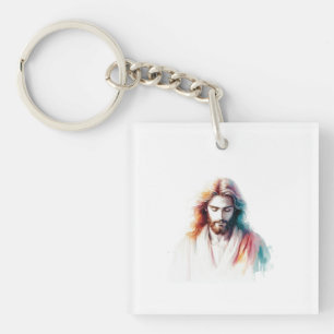 Watercolor Jesus Christ Portrait – Serene & Spirit Key Ring