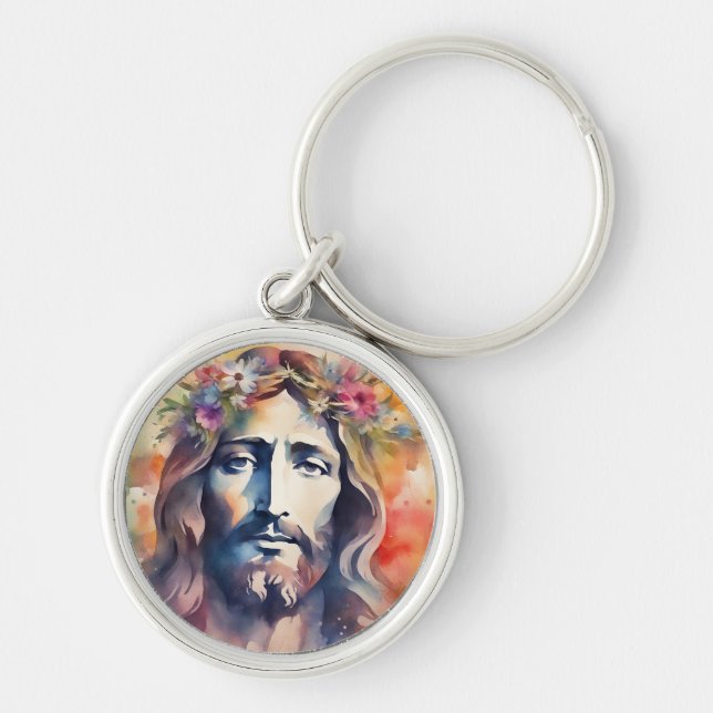 Watercolor Jesus Key Ring (Front)