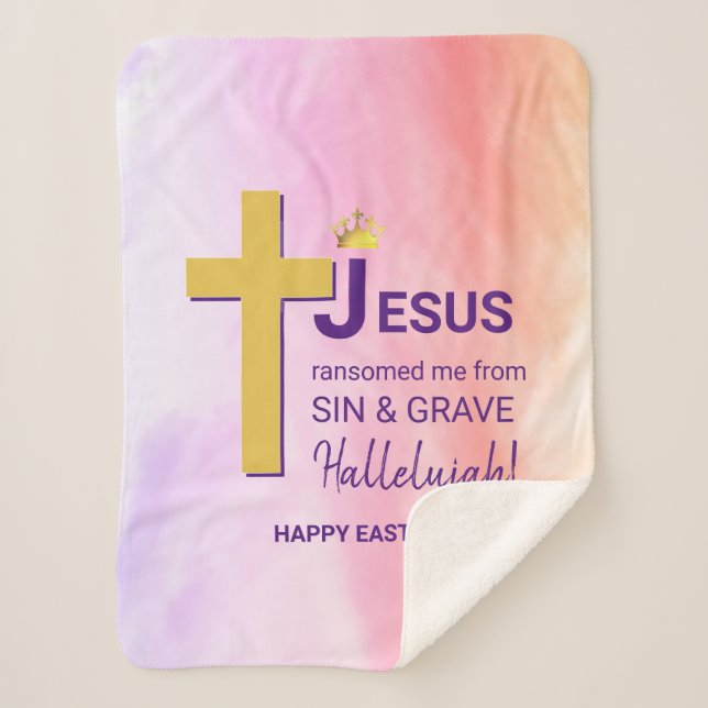 Watercolor JESUS RANSOMED ME Christian Easter Sherpa Blanket (Front)