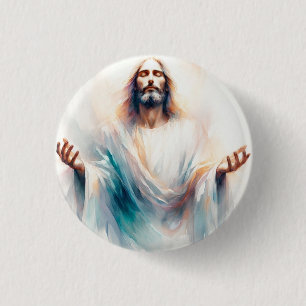 Watercolor Jesus with Open Arms – Inspiring Christ 3 Cm Round Badge