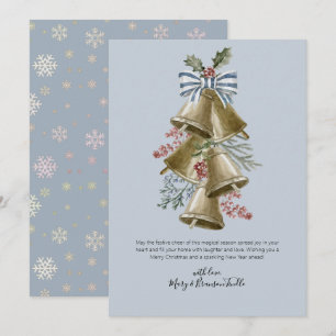 Watercolor Jingle Bells Swag with Bow & Holly Holiday Card