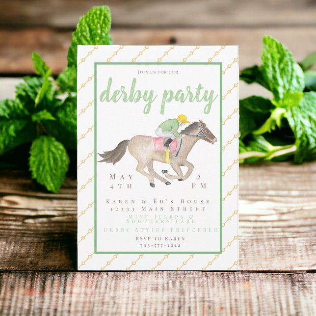 Watercolor Jockey Derby Party Horse Race Gold  Invitation (Creator Uploaded)