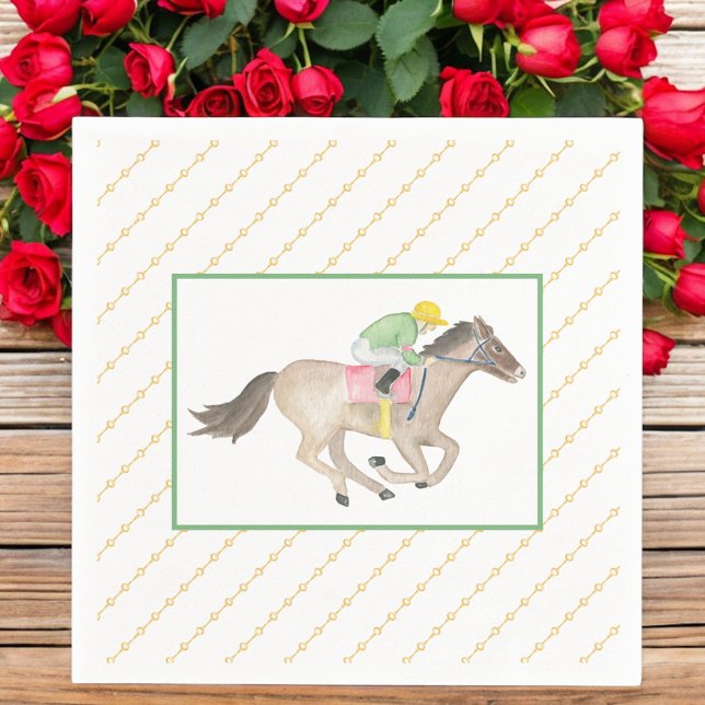 Watercolor Jockey Derby Party Horse Race Gold  Napkin (Creator Uploaded)