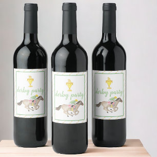Watercolor Jockey Derby Party Horse Race Gold  Wine Label