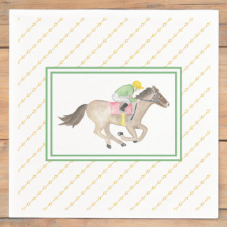 Watercolor Jockey Preakness Party Horse Race Gold  Napkin