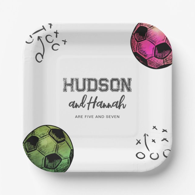 Watercolor Joint Soccer Party Plates (Front)