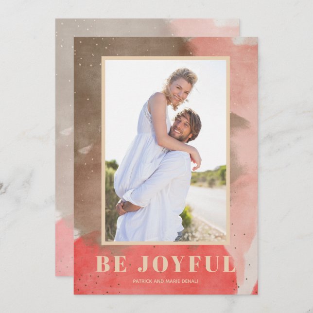 Watercolor Joyful Christmas Photo Holiday Card (Front/Back)