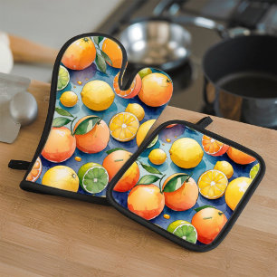 Watercolor Juicy Citrus Oven Mitt & Pot Holder Set
