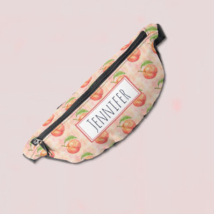 Watercolor Juicy Ripe Peach Fruit Pattern Name Bum Bags