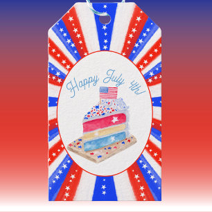 Watercolor July 4th Cake Party Gift Tags