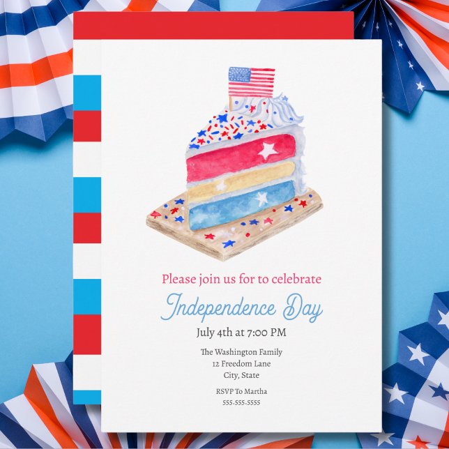 Watercolor July 4th Cake Party Invitation (Creator Uploaded)