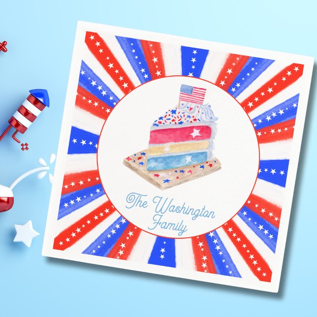 Watercolor July 4th Cake Party Napkin (Creator Uploaded)