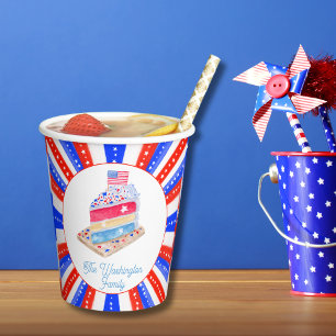 Watercolor July 4th Cake Party Paper Cups