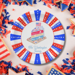 Watercolor July 4th Cake Party Paper Plate