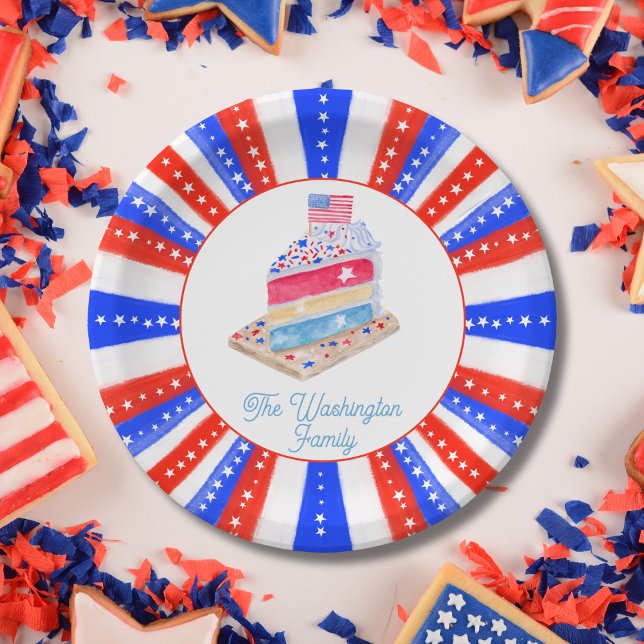 Watercolor July 4th Cake Party Paper Plate (Creator Uploaded)