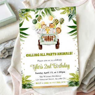 Watercolor Jungle Animals Kids Birthday Invitation
