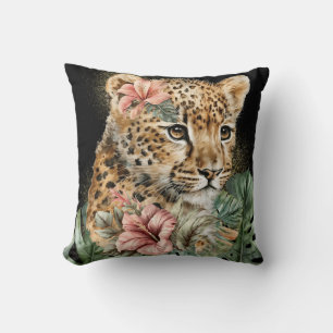 Watercolor Jungle Baby Animals Floral Art Cushion