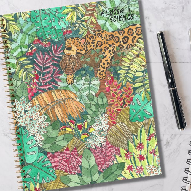 Watercolor Jungle Back-to-School Notebook (Personalized Back to School Notebook with Original Artwork)