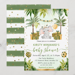 Watercolor Jungle Elephant Baby Shower Invitation