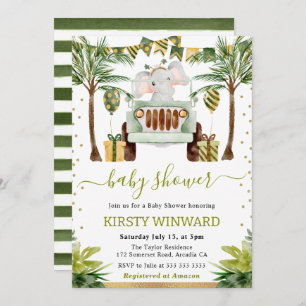 Watercolor Jungle Elephant Baby Shower Invitation