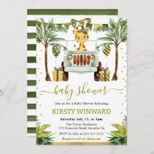 Watercolor Jungle Giraffe Baby Shower Invitation