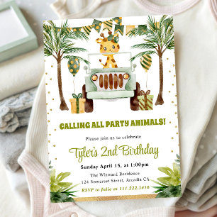 Watercolor Jungle Giraffe Kids Birthday Invitation