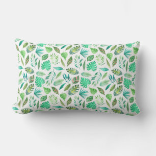 Watercolor Jungle Greenery Pattern Lumbar Cushion