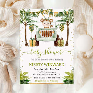 Watercolor Jungle Monkey Baby Shower Invitation