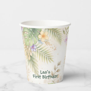 Watercolor Jungle Safari 1st Birthday Paper Plate Cups