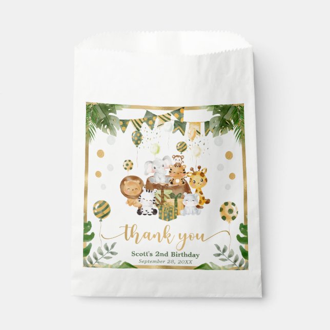 Watercolor Jungle Safari Animals Birthday Favour Bags (Front)