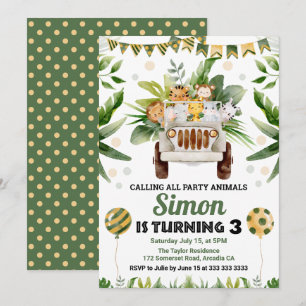 Watercolor Jungle Safari Animals Kids Birthday Invitation