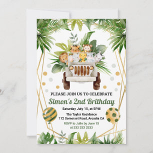 Watercolor Jungle Safari Animals Kids Birthday Invitation