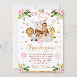 Watercolor Jungle Safari Animals Kids Birthday Thank You Card