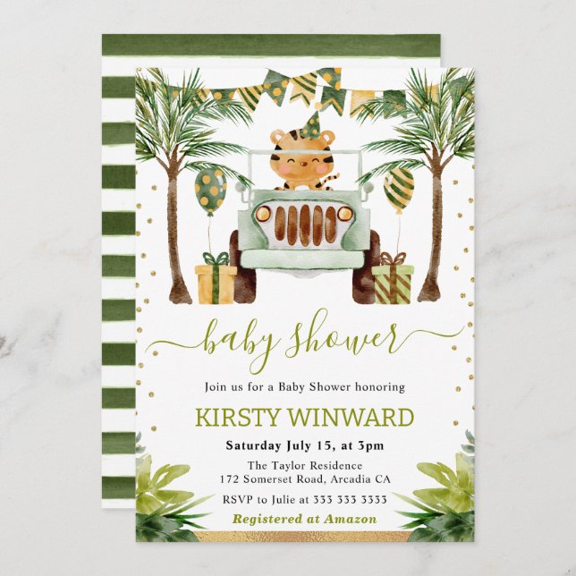 Watercolor Jungle Tiger Baby Shower Invitation (Front/Back)